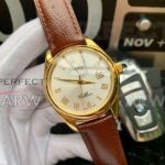 Perfect Replica Cellini Rolex White Face All Gold Bezel Brown Leather Strap 41mm Watch